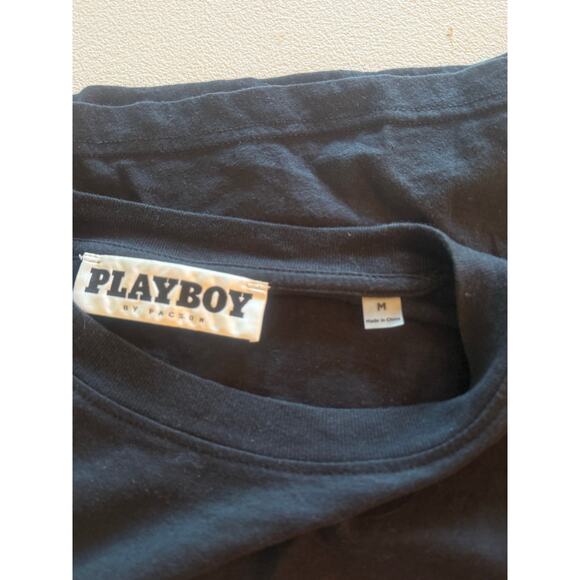 Playboy by PacSun Always Open Graphic Tee Sz M Black Neon Pink Blue Bunny Logo - Picture 4 of 6